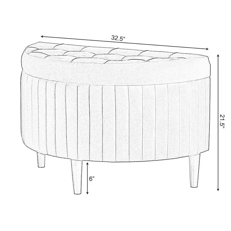 Banc de rangement ottoman touffeté en velours moderne demi-lune, vert