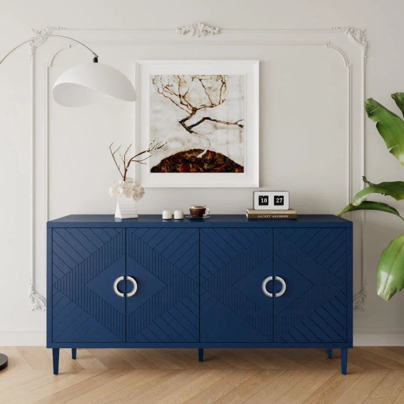 Stylish and Functional 4-Door Storage Cabinet with Pine legs and MDF, for Living Room Bedroom,and Kitchen