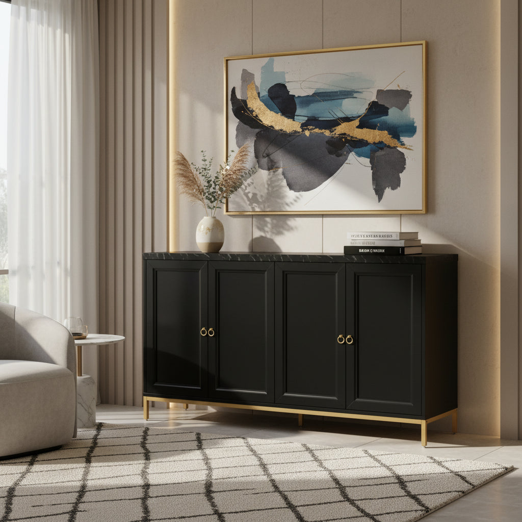 Modern Sideboard with Extra Large Storage Space with Metal Handles and Support Legs for Living Room and Dining Room
