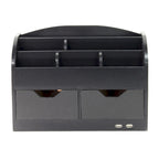 Organisateur de bureau tout-en-un 8 compartiments avec chargeur USB - Noir