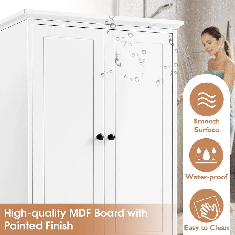 Meuble de rangement avec 2 portes et 4 tiroirs pour salle de bain, bureau, étagère réglable