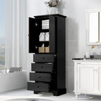 Meuble de rangement avec 2 portes et 4 tiroirs pour salle de bain, bureau, étagère réglable