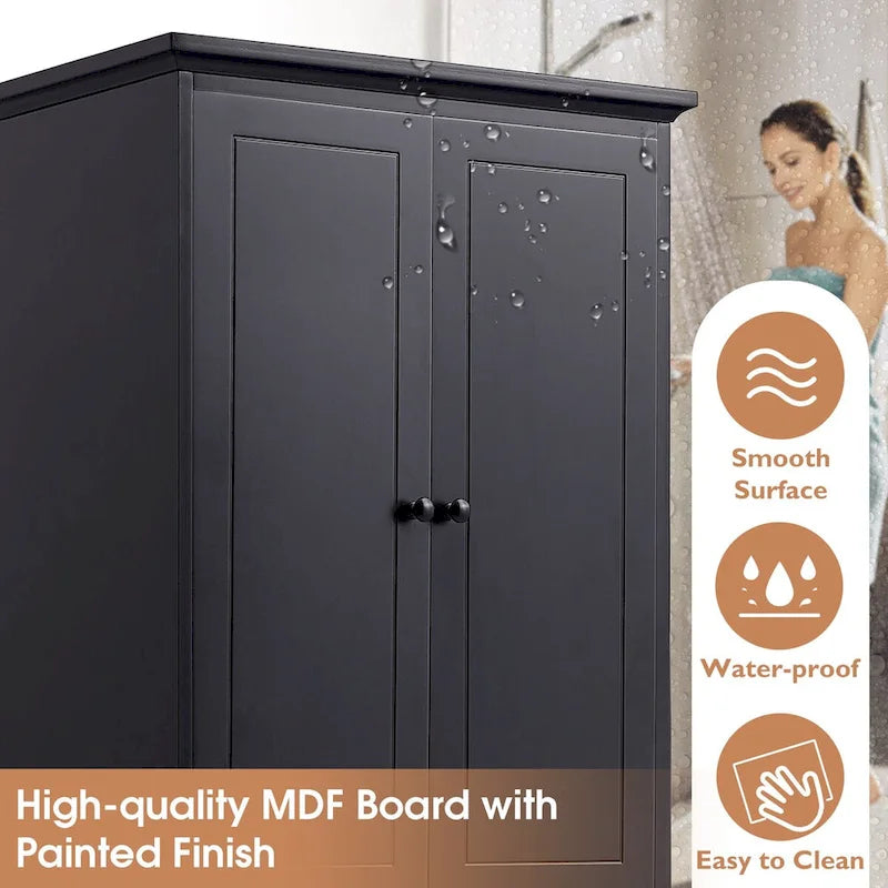 Meuble de rangement avec 2 portes et 4 tiroirs pour salle de bain, bureau, étagère réglable