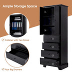 Meuble de rangement avec 2 portes et 4 tiroirs pour salle de bain, bureau, étagère réglable