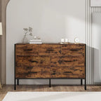 Commode de rangement en bois à 7 tiroirs, armoire à vêtements solide avec cadre en acier robuste, 123,4 cm L x 40 cm P x 79,3 cm H, marron rustique