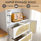 Meuble de rangement avec portes en rotin, Armoire haute sur pieds