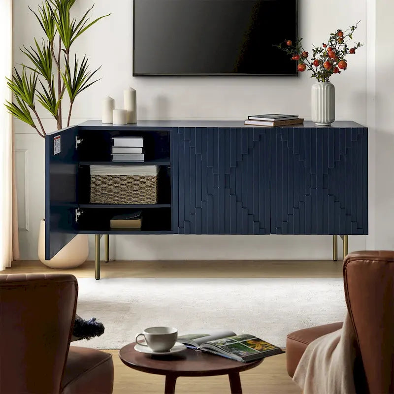 Buffet moderne de 147 cm de large avec gestion des câbles et pieds réglables