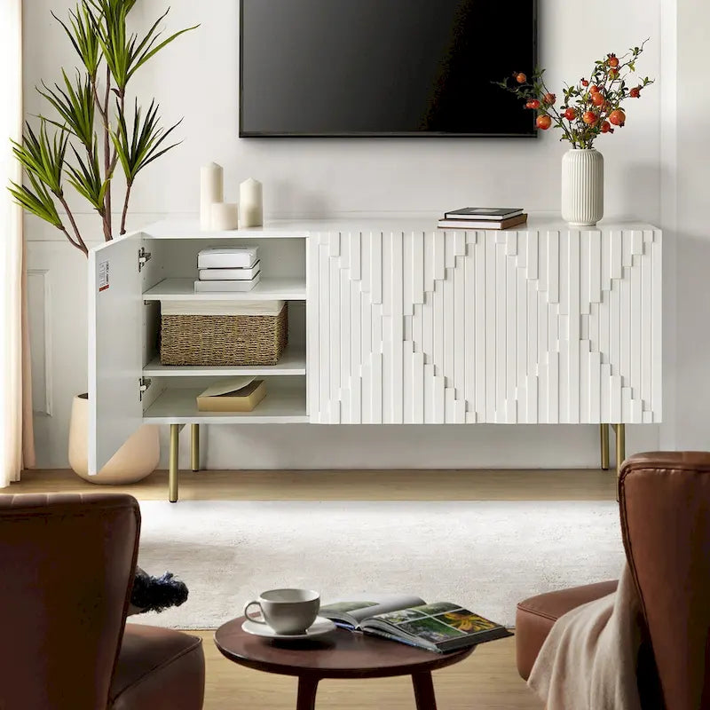 Buffet moderne de 147 cm de large avec gestion des câbles et pieds réglables