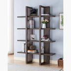 Étagère de rangement à 4 niveaux en bois, bibliothèque haute avec étagères ouvertes - Noyer Chêne