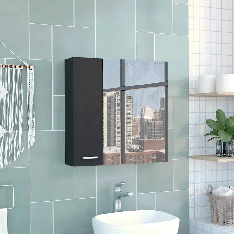 Armoire à pharmacie avec miroir, trois étagères intérieures, finition wengé noir