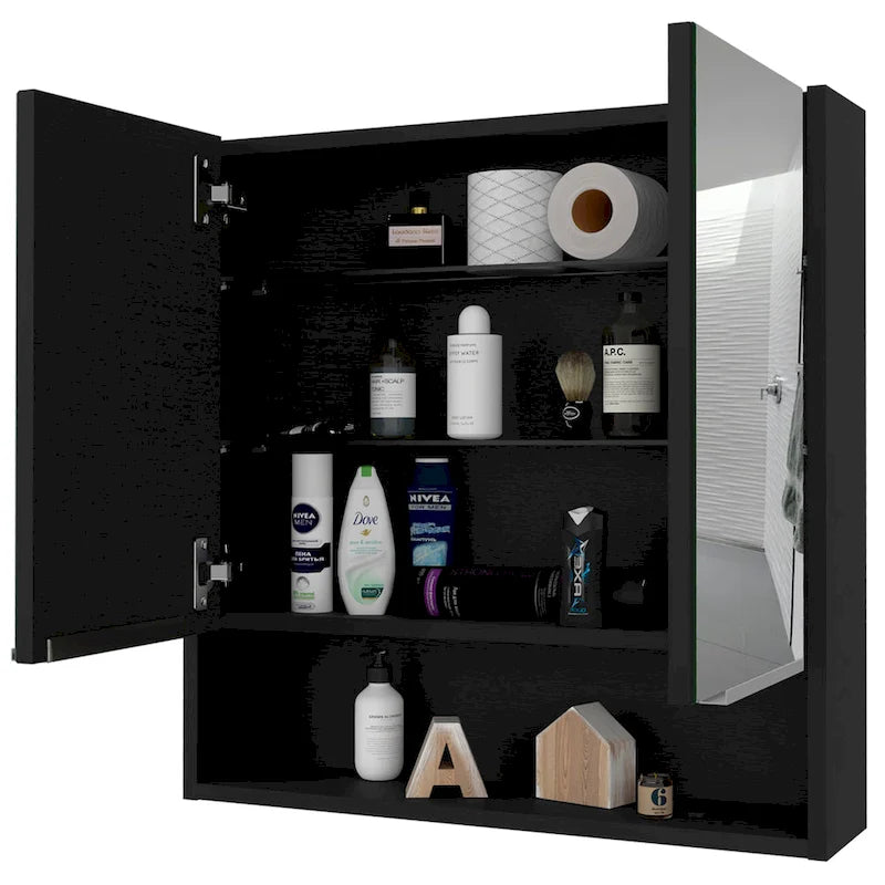 Armoire à pharmacie avec miroir, trois étagères intérieures, finition wengé noir