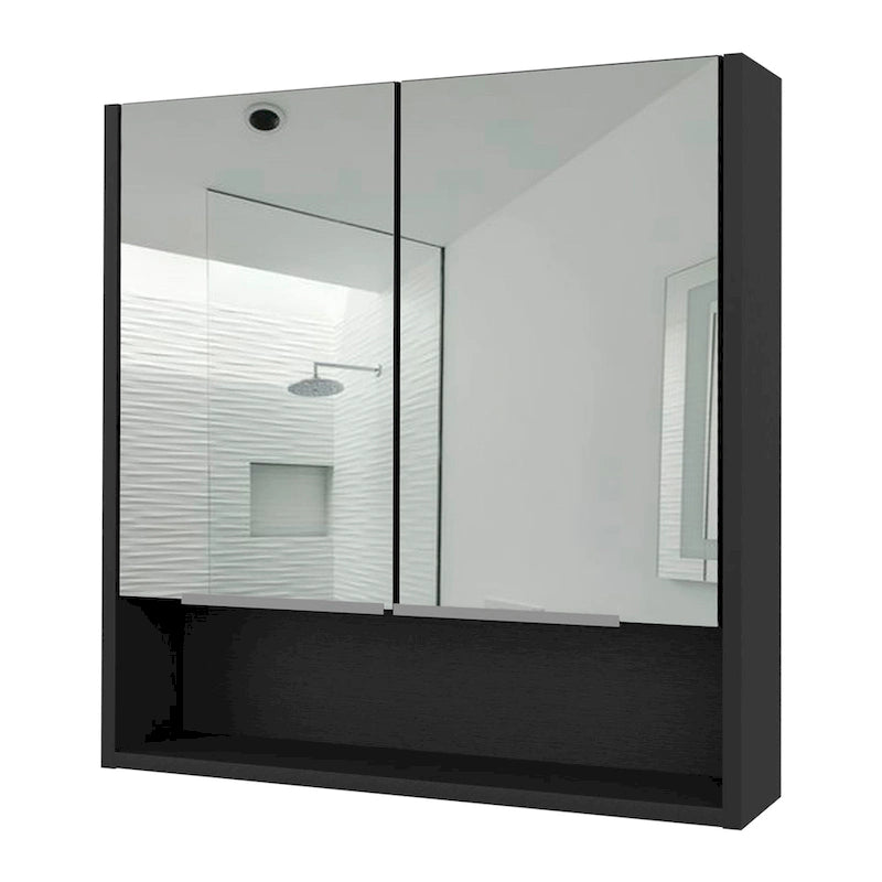 Armoire à pharmacie avec miroir, trois étagères intérieures, finition wengé noir