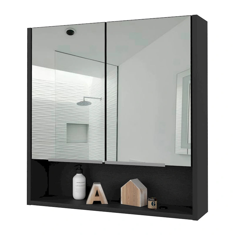Armoire à pharmacie avec miroir, trois étagères intérieures, finition wengé noir