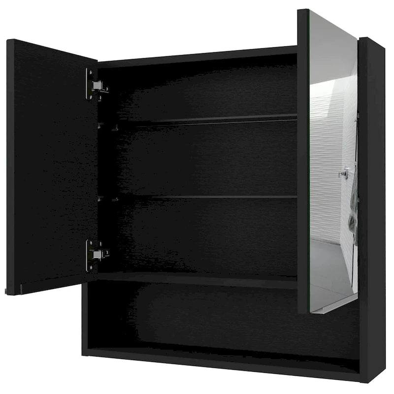 Armoire à pharmacie avec miroir, trois étagères intérieures, finition wengé noir