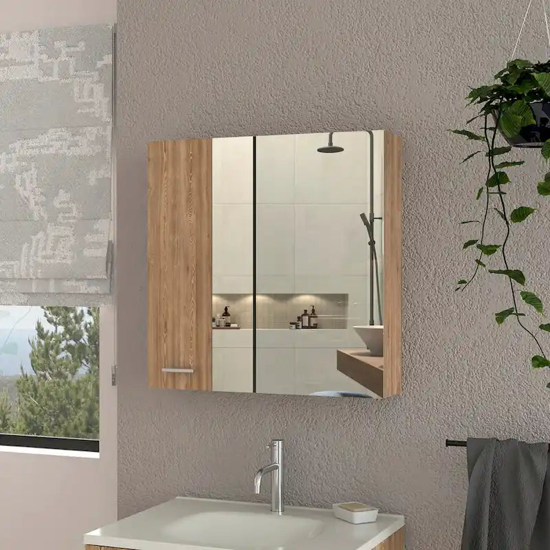 Armoire à pharmacie avec miroir, trois étagères intérieures, finition wengé noir