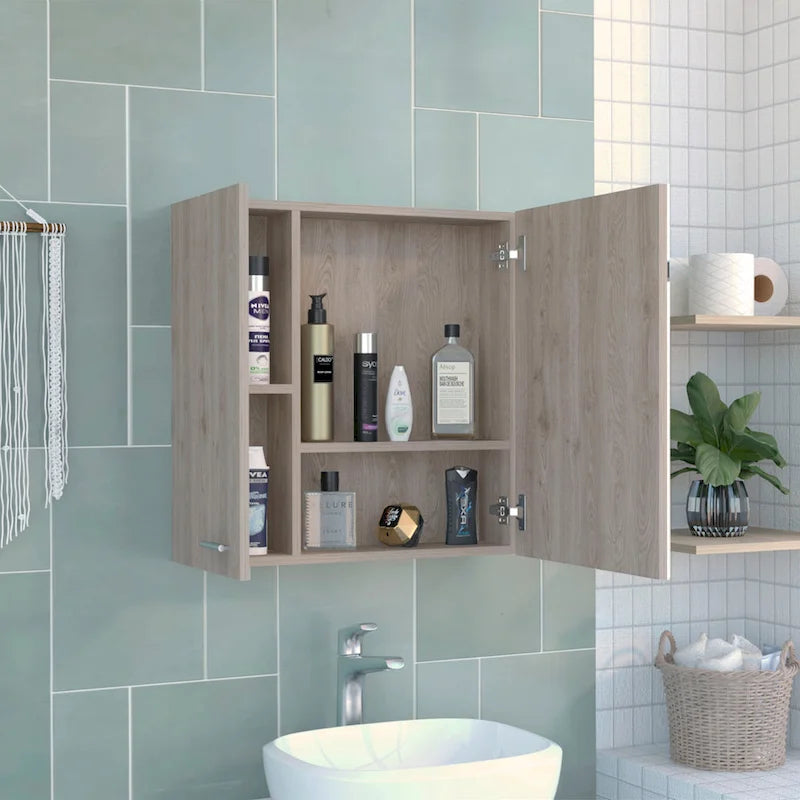 Armoire à pharmacie avec miroir, trois étagères intérieures, finition wengé noir