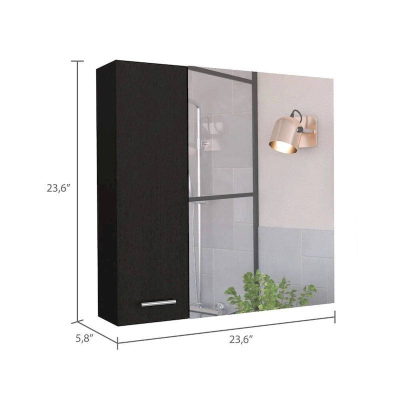 Armoire à pharmacie avec miroir, trois étagères intérieures, finition wengé noir