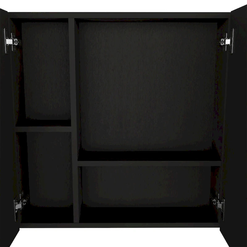 Armoire à pharmacie avec miroir, trois étagères intérieures, finition wengé noir