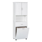 Meuble haut de salle de bain avec panier à linge, Grand espace de rangement, panier à linge inclinable et meuble de rangement supérieur, Blanc