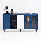 Meuble de rangement pour garde-manger, buffet de cuisine avec bar à café de 55" avec 2 tiroirs, 2 compartiments de rangement ouverts et 2 portes vitrées, table de buffet en bois