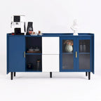 Kitchen Pantry Storage Cabinet, 55 Coffee Bar with 2 Drawers, 2 Open Storage Compartment & 2 Glass Doors, Wood Buffet Table