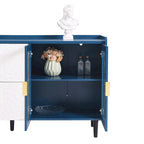 Meuble de rangement pour garde-manger, buffet de cuisine avec bar à café de 55" avec 2 tiroirs, 2 compartiments de rangement ouverts et 2 portes vitrées, table de buffet en bois