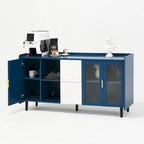 Meuble de rangement pour garde-manger, buffet de cuisine avec bar à café de 55" avec 2 tiroirs, 2 compartiments de rangement ouverts et 2 portes vitrées, table de buffet en bois