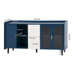 Meuble de rangement pour garde-manger, buffet de cuisine avec bar à café de 55" avec 2 tiroirs, 2 compartiments de rangement ouverts et 2 portes vitrées, table de buffet en bois