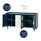 Meuble de rangement pour garde-manger, buffet de cuisine avec bar à café de 55" avec 2 tiroirs, 2 compartiments de rangement ouverts et 2 portes vitrées, table de buffet en bois