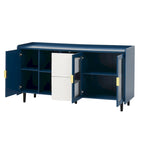 Meuble de rangement pour garde-manger, buffet de cuisine avec bar à café de 55" avec 2 tiroirs, 2 compartiments de rangement ouverts et 2 portes vitrées, table de buffet en bois