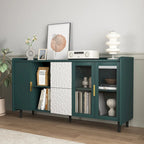 Meuble de rangement pour garde-manger, buffet de cuisine avec bar à café de 55" avec 2 tiroirs, 2 compartiments de rangement ouverts et 2 portes vitrées, table de buffet en bois