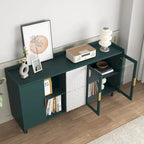 Meuble de rangement pour garde-manger, buffet de cuisine avec bar à café de 55" avec 2 tiroirs, 2 compartiments de rangement ouverts et 2 portes vitrées, table de buffet en bois