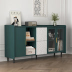 Meuble de rangement pour garde-manger, buffet de cuisine avec bar à café de 55" avec 2 tiroirs, 2 compartiments de rangement ouverts et 2 portes vitrées, table de buffet en bois
