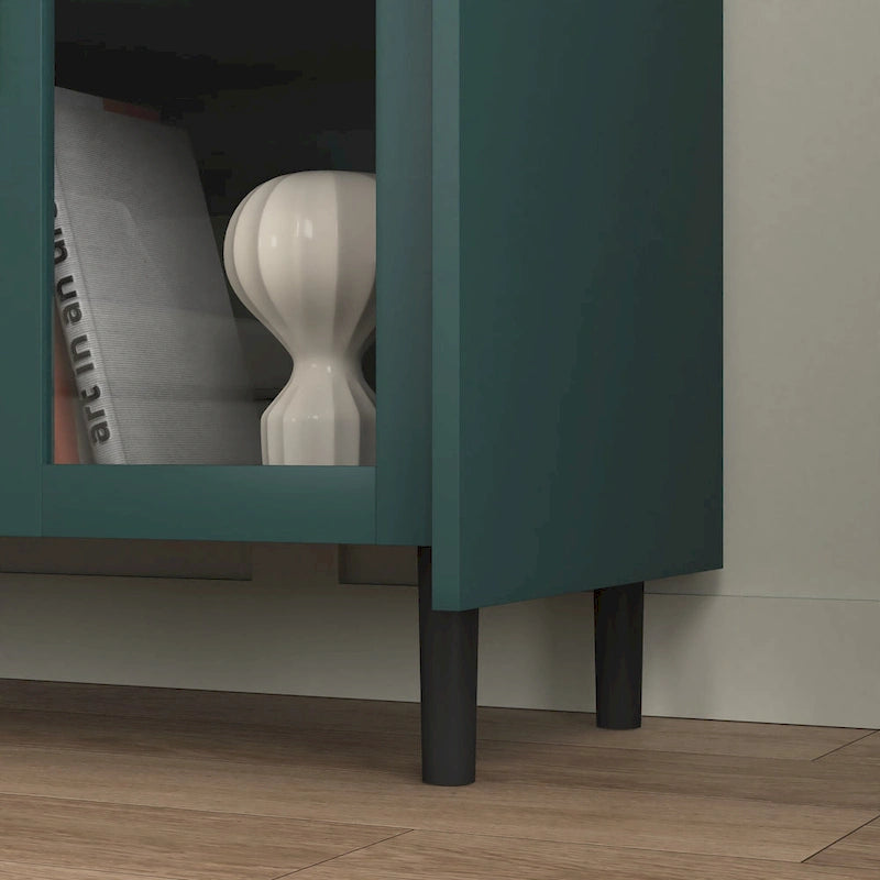 Meuble de rangement pour garde-manger, buffet de cuisine avec bar à café de 55" avec 2 tiroirs, 2 compartiments de rangement ouverts et 2 portes vitrées, table de buffet en bois