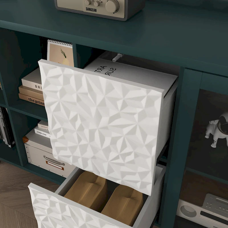 Meuble de rangement pour garde-manger, buffet de cuisine avec bar à café de 55" avec 2 tiroirs, 2 compartiments de rangement ouverts et 2 portes vitrées, table de buffet en bois
