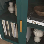 Meuble de rangement pour garde-manger, buffet de cuisine avec bar à café de 55" avec 2 tiroirs, 2 compartiments de rangement ouverts et 2 portes vitrées, table de buffet en bois