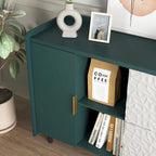 Meuble de rangement pour garde-manger, buffet de cuisine avec bar à café de 55" avec 2 tiroirs, 2 compartiments de rangement ouverts et 2 portes vitrées, table de buffet en bois