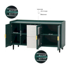Meuble de rangement pour garde-manger, buffet de cuisine avec bar à café de 55" avec 2 tiroirs, 2 compartiments de rangement ouverts et 2 portes vitrées, table de buffet en bois