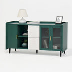 Meuble de rangement pour garde-manger, buffet de cuisine avec bar à café de 55" avec 2 tiroirs, 2 compartiments de rangement ouverts et 2 portes vitrées, table de buffet en bois