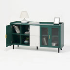 Meuble de rangement pour garde-manger, buffet de cuisine avec bar à café de 55" avec 2 tiroirs, 2 compartiments de rangement ouverts et 2 portes vitrées, table de buffet en bois