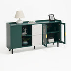 Meuble de rangement pour garde-manger, buffet de cuisine avec bar à café de 55" avec 2 tiroirs, 2 compartiments de rangement ouverts et 2 portes vitrées, table de buffet en bois