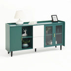 Meuble de rangement pour garde-manger, buffet de cuisine avec bar à café de 55" avec 2 tiroirs, 2 compartiments de rangement ouverts et 2 portes vitrées, table de buffet en bois