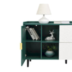 Meuble de rangement pour garde-manger, buffet de cuisine avec bar à café de 55" avec 2 tiroirs, 2 compartiments de rangement ouverts et 2 portes vitrées, table de buffet en bois