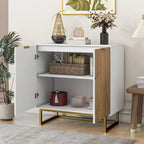 Buffet de rangement blanc et doré avec 2 portes, buffet de salle à manger, buffet de cuisine avec rangement