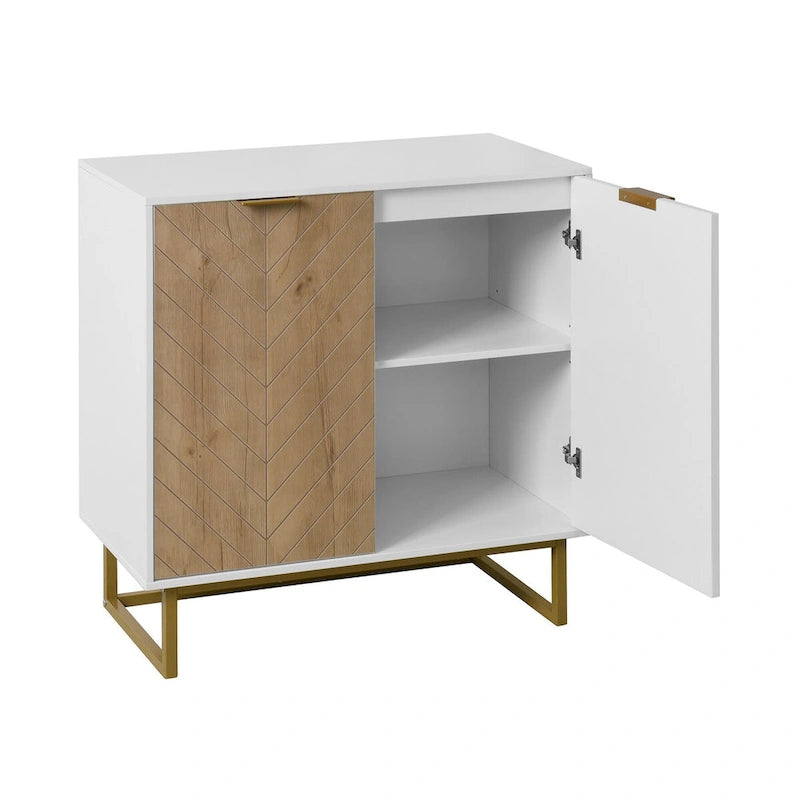 Buffet de rangement blanc et doré avec 2 portes, buffet de salle à manger, buffet de cuisine avec rangement