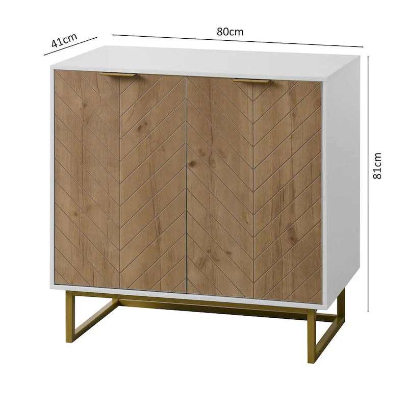 Buffet de rangement blanc et doré avec 2 portes, buffet de salle à manger, buffet de cuisine avec rangement