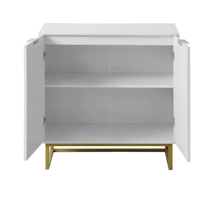 Buffet de rangement blanc et doré avec 2 portes, buffet de salle à manger, buffet de cuisine avec rangement