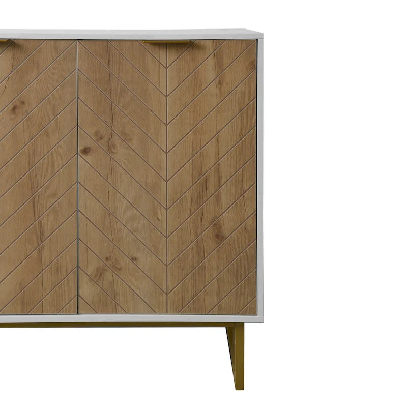 Buffet de rangement blanc et doré avec 2 portes, buffet de salle à manger, buffet de cuisine avec rangement