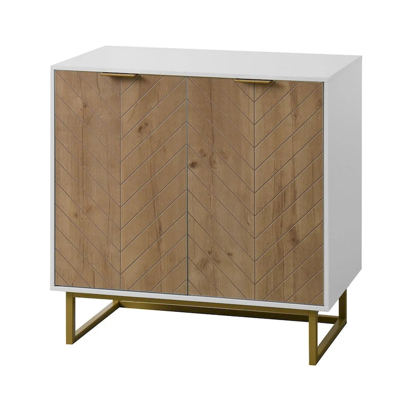 Buffet de rangement blanc et doré avec 2 portes, buffet de salle à manger, buffet de cuisine avec rangement