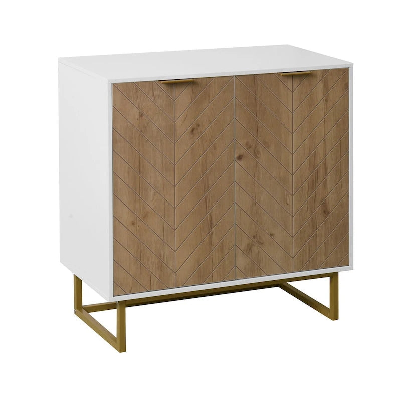 Buffet de rangement blanc et doré avec 2 portes, buffet de salle à manger, buffet de cuisine avec rangement